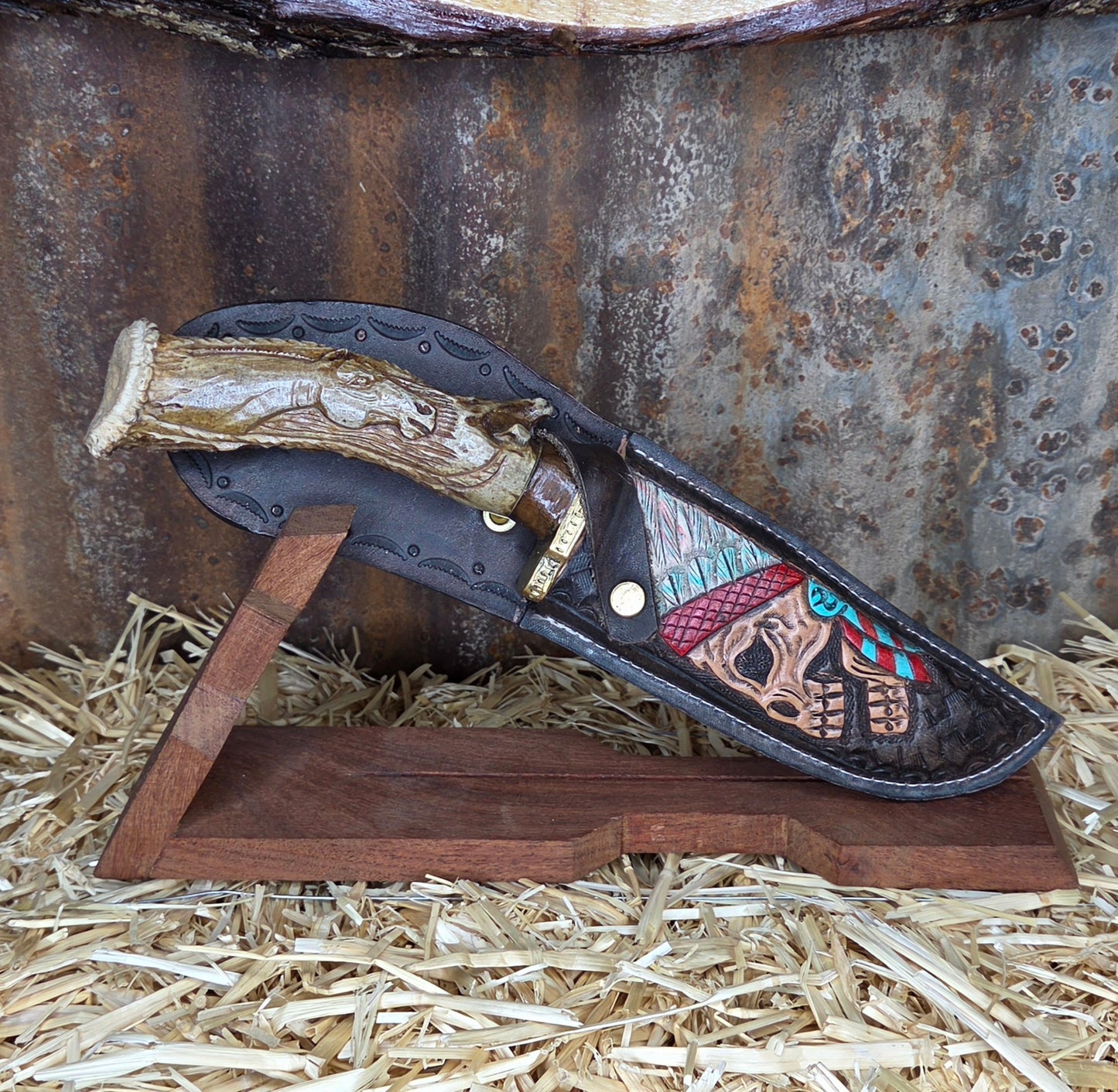 Cuchillo Cuerno De Venado Tallado 10