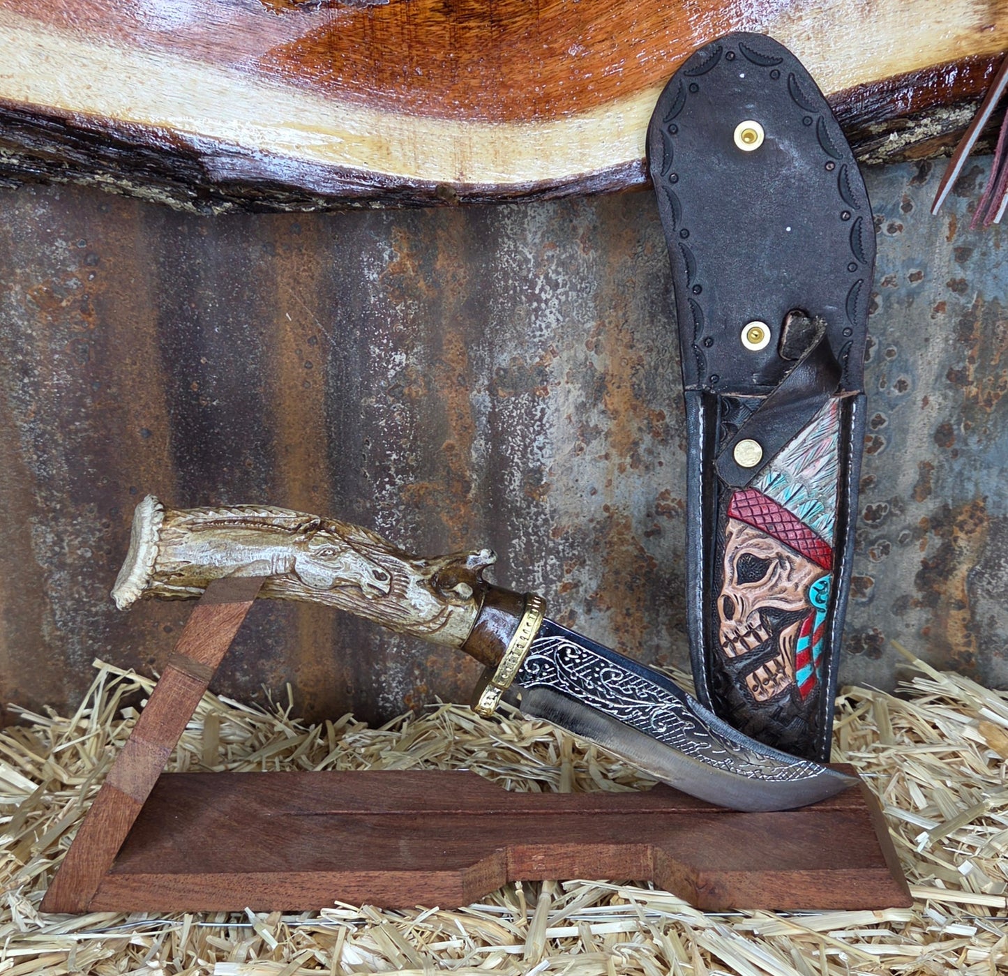 Cuchillo Cuerno De Venado Tallado 10