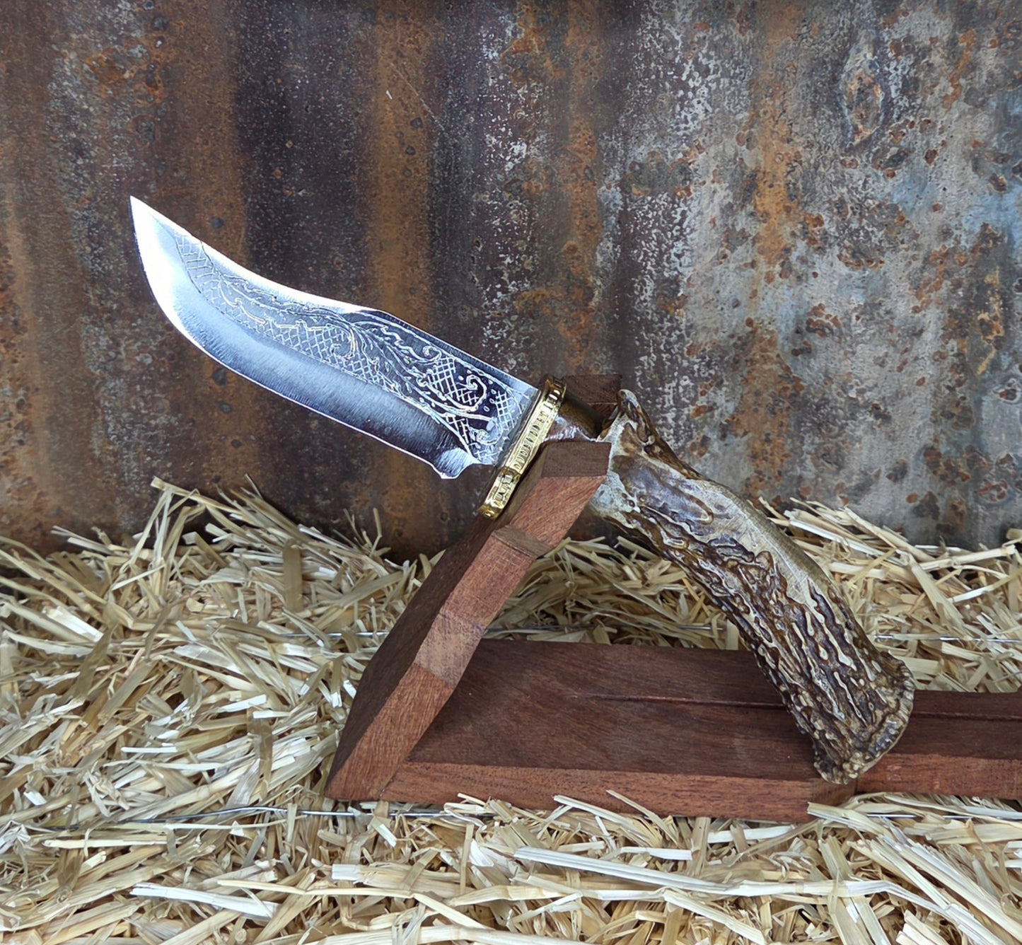 Cuchillo Cuerno De Venado Tallado 10
